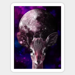 Gazelle antelope in galaxy with full moon Sticker